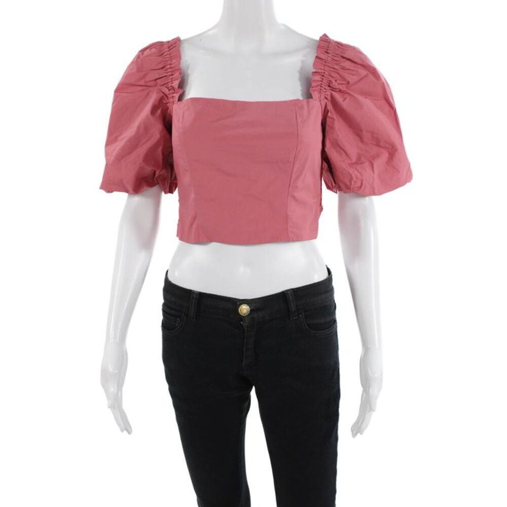 Designer Womens Cropped Pink Off-Shoulder Blouse Square Neck Rayon Size S